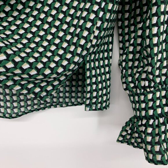 Cece Top Tie Sleeve V Neck Green Geometric Printed Blouse NWT - Picture 7 of 11